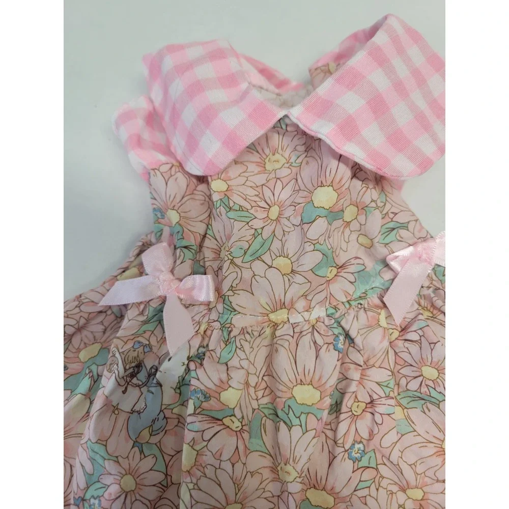 Pink Floral‎ Peter Rabbit Gingham Pet Dress with Bows and Ruffles Size S